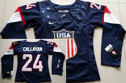 2014 Olympics USA #24 Ryan Callahan Navy Blue Women’s Jersey