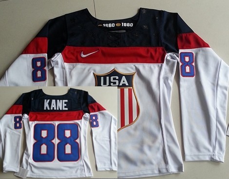 2014 Olympics USA #88 Patrick Kane White Women’s Jersey