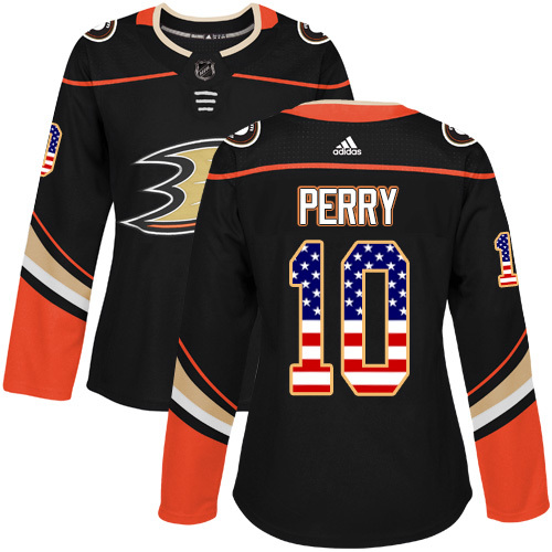Adidas Anaheim Ducks #10 Corey Perry Black Home Authentic USA Flag Women’s Stitched NHL Jersey