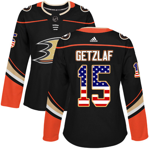 Adidas Anaheim Ducks #15 Ryan Getzlaf Black Home Authentic USA Flag Women’s Stitched NHL Jersey