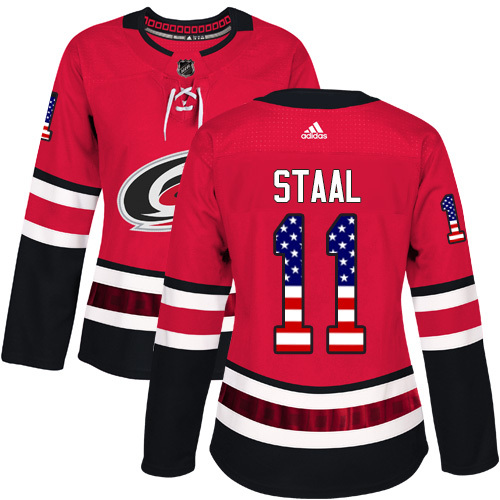 Adidas Carolina Hurricanes #11 Jordan Staal Red Home Authentic USA Flag Women’s Stitched NHL Jersey