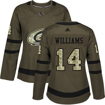 Adidas Carolina Hurricanes #14 Justin Williams Green Salute to Service Women’s Stitched NHL Jersey
