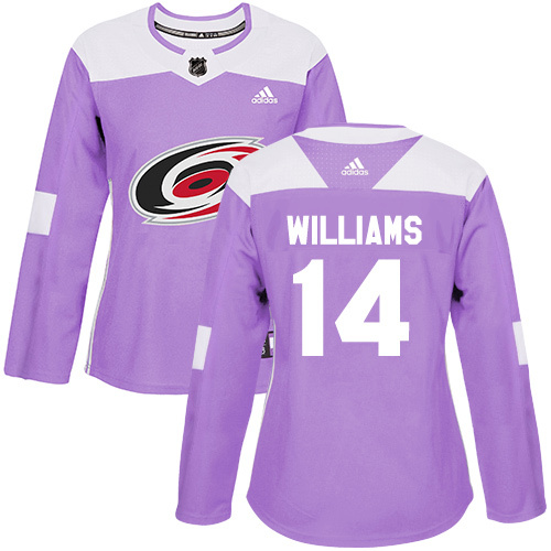 Adidas Carolina Hurricanes #14 Justin Williams Purple Authentic Fights Cancer Women’s Stitched NHL Jersey