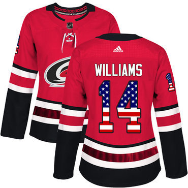 Adidas Carolina Hurricanes #14 Justin Williams Red Home Authentic USA Flag Women’s Stitched NHL Jersey