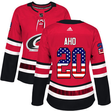 Adidas Carolina Hurricanes #20 Sebastian Aho Red Home Authentic USA Flag Women’s Stitched NHL Jersey