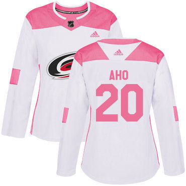Adidas Carolina Hurricanes #20 Sebastian Aho White Pink Authentic Fashion Women’s Stitched NHL Jersey