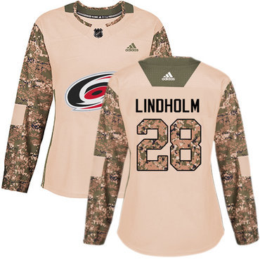 Adidas Carolina Hurricanes #28 Elias Lindholm Camo Authentic 2017 Veterans Day Women’s Stitched NHL Jersey