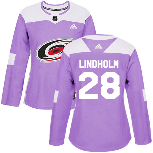 Adidas Carolina Hurricanes #28 Elias Lindholm Purple Authentic Fights Cancer Women’s Stitched NHL Jersey