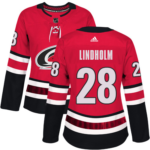 Adidas Carolina Hurricanes #28 Elias Lindholm Red Home Authentic Women’s Stitched NHL Jersey