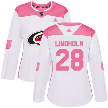 Adidas Carolina Hurricanes #28 Elias Lindholm White Pink Authentic Fashion Women’s Stitched NHL Jersey