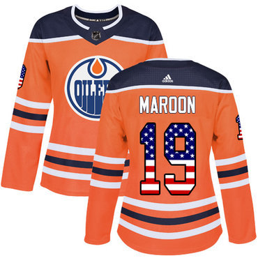 Adidas Edmonton Oilers #19 Patrick Maroon Orange Home Authentic USA Flag Women’s Stitched NHL Jersey