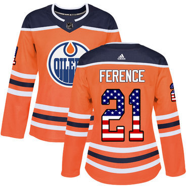 Adidas Edmonton Oilers #21 Andrew Ference Orange Home Authentic USA Flag Women’s Stitched NHL Jersey