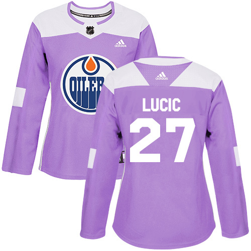 Adidas Edmonton Oilers #27 Milan Lucic Purple Authentic Fights Cancer Women’s Stitched NHL Jersey