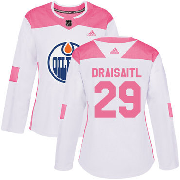 Adidas Edmonton Oilers #29 Leon Draisaitl White Pink Authentic Fashion Women’s Stitched NHL Jersey