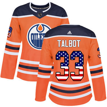 Adidas Edmonton Oilers #33 Cam Talbot Orange Home Authentic USA Flag Women’s Stitched NHL Jersey