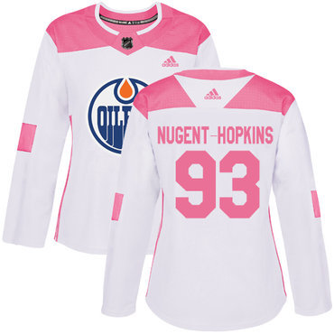 Adidas Edmonton Oilers #93 Ryan Nugent-Hopkins White Pink Authentic Fashion Women’s Stitched NHL Jersey