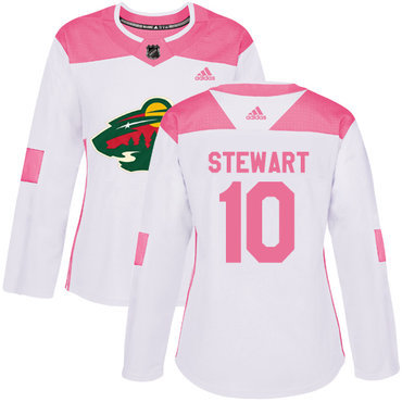 Adidas Minnesota Wild #10 Chris Stewart White Pink Authentic Fashion Women’s Stitched NHL Jersey