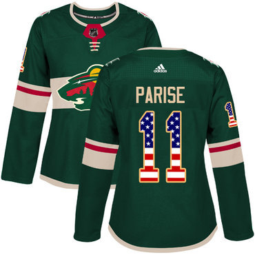 Adidas Minnesota Wild #11 Zach Parise Green Home Authentic USA Flag Women’s Stitched NHL Jersey