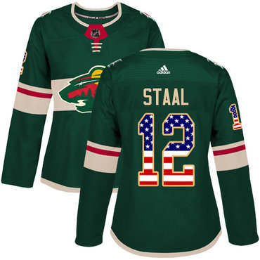 Adidas Minnesota Wild #12 Eric Staal Green Home Authentic USA Flag Women’s Stitched NHL Jersey