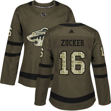 Adidas Minnesota Wild #16 Jason Zucker Green Salute to Service Women’s Stitched NHL Jersey