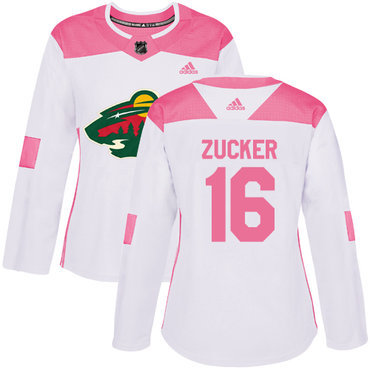 Adidas Minnesota Wild #16 Jason Zucker White Pink Authentic Fashion Women’s Stitched NHL Jersey