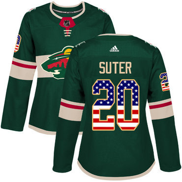 Adidas Minnesota Wild #20 Ryan Suter Green Home Authentic USA Flag Women’s Stitched NHL Jersey