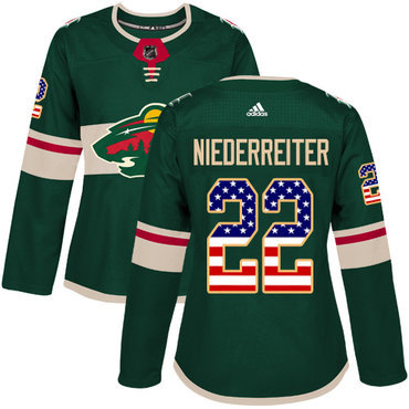 Adidas Minnesota Wild #22 Nino Niederreiter Green Home Authentic USA Flag Women’s Stitched NHL Jersey