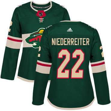 Adidas Minnesota Wild #22 Nino Niederreiter Green Home Authentic Women’s Stitched NHL Jersey