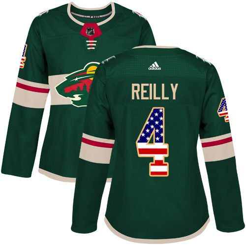 Adidas Minnesota Wild #4 Mike Reilly Green Home Authentic USA Flag Women’s Stitched NHL Jersey