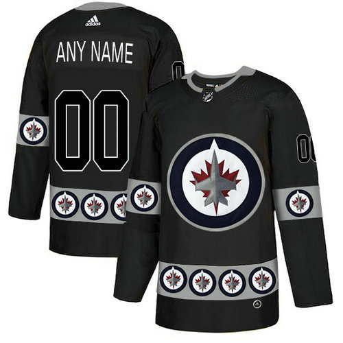 Men’s Winnipeg Jets Custom Black Team Logos Fashion Adidas Jersey